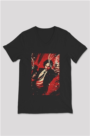 Unisex John Wick Baskılı Siyah V Yaka Tişört