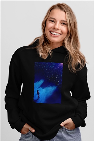 Unisex John Wick Serisi (John Wick) Baskılı Siyah Kapüşonlu Sweatshirt