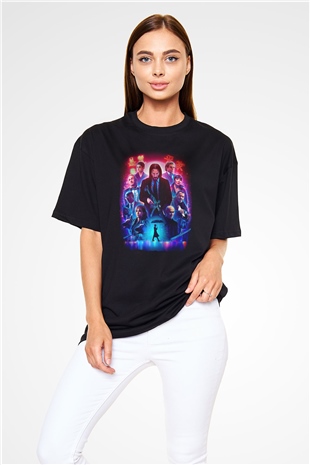 Unisex John Wick Serisi (John Wick) Baskılı Siyah Oversize Tshirt