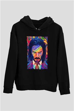 Unisex John Wick Serisi (John Wick) Baskılı Siyah Kapüşonlu Sweatshirt