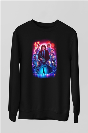 Unisex John Wick Serisi (John Wick) Baskılı Siyah Sweatshirt