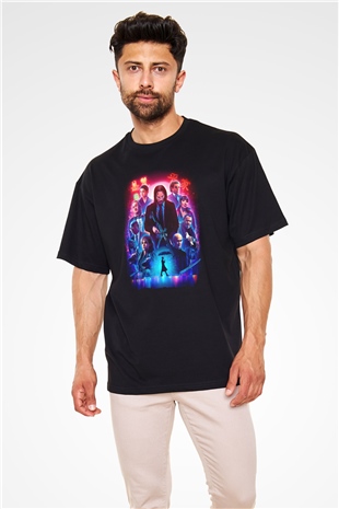 Unisex John Wick Serisi (John Wick) Baskılı Siyah Oversize Tshirt