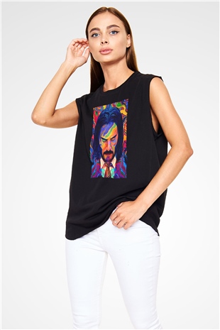 Unisex John Wick Serisi (John Wick) Baskılı Siyah Kolsuz T-shirt