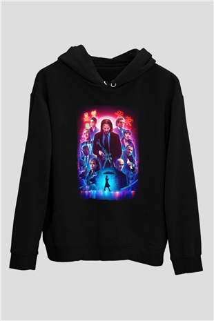 Unisex John Wick Serisi (John Wick) Baskılı Siyah Kapüşonlu Sweatshirt