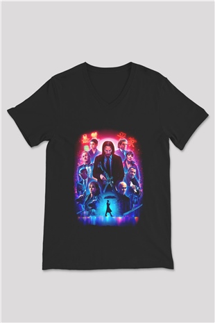 Unisex John Wick Serisi (John Wick) Baskılı Siyah V Yaka Tshirt