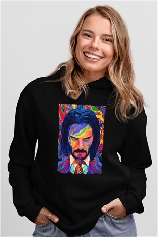 Unisex John Wick Serisi (John Wick) Baskılı Siyah Kapüşonlu Sweatshirt