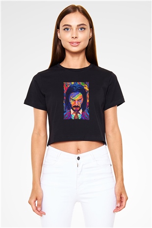Unisex John Wick Serisi (John Wick) Baskılı Siyah Crop Top T-shirt