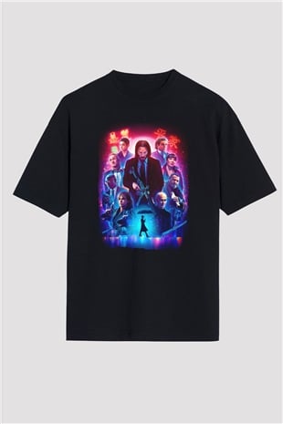 Unisex John Wick Serisi (John Wick) Baskılı Siyah Oversize Tshirt