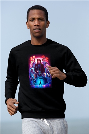 Unisex John Wick Serisi (John Wick) Baskılı Siyah Sweatshirt