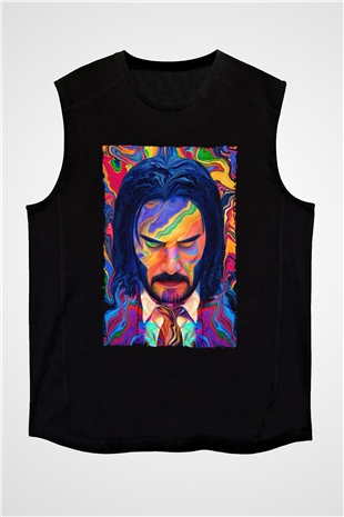 Unisex John Wick Serisi (John Wick) Baskılı Siyah Kolsuz T-shirt
