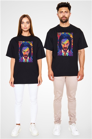 Unisex John Wick Serisi (John Wick) Baskılı Siyah Oversize T-shirt