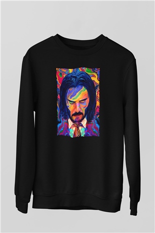 Unisex John Wick Serisi (John Wick) Baskılı Siyah Sweatshirt
