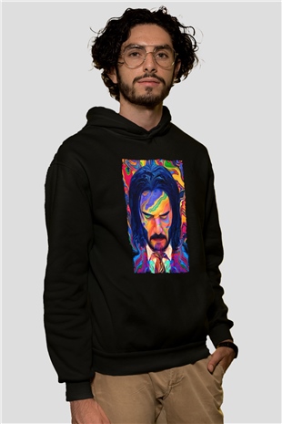 Unisex John Wick Serisi (John Wick) Baskılı Siyah Kapüşonlu Sweatshirt