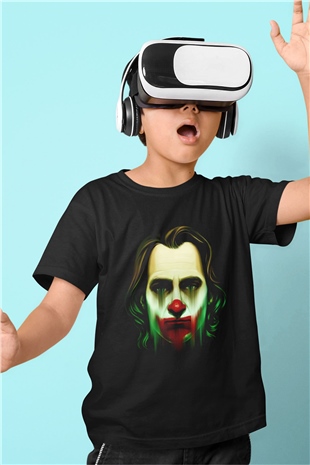 Unisex Joker Baskılı Siyah Çocuk T-Shirt