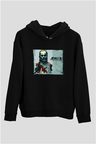 Unisex Joker Baskılı Siyah Kapüşonlu Sweatshirt