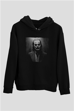 Unisex Joker Baskılı Siyah Kapüşonlu Sweatshirt