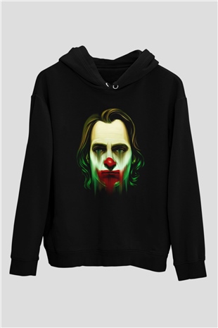 Unisex Joker Baskılı Siyah Kapüşonlu Sweatshirt