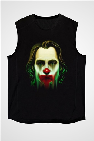 Unisex Joker Baskılı Siyah Kolsuz T-shirt