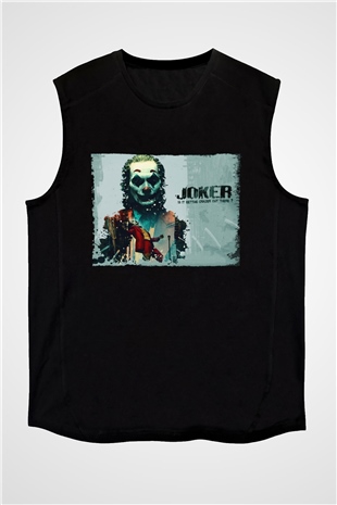 Unisex Joker Baskılı Siyah Kolsuz Tshirt