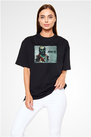 Unisex Joker Baskılı Siyah Oversize Tshirt