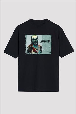 Unisex Joker Baskılı Siyah Oversize Tshirt