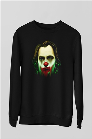 Unisex Joker Baskılı Siyah Sweatshirt