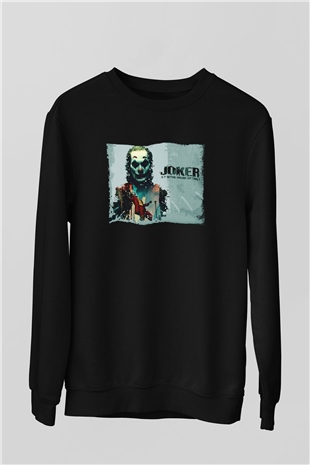 Unisex Joker Baskılı Siyah Sweatshirt