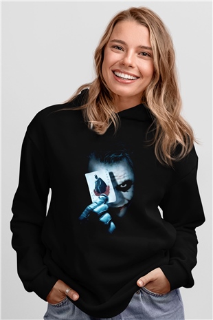 Unisex Joker Baskılı Siyah Unisex Kapüşonlu Sweatshirt