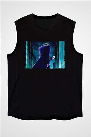 Unisex Joker Baskılı Siyah Unisex Kolsuz Tişört