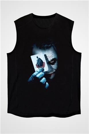 Unisex Joker Baskılı Siyah Unisex Kolsuz T-shirt