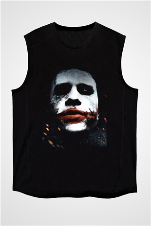 Unisex Joker Baskılı Siyah Unisex Kolsuz Tshirt