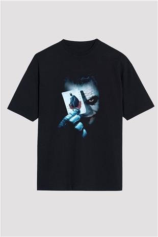 Unisex Joker Baskılı Siyah Unisex Oversize T-shirt