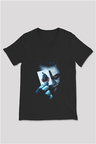 Unisex Joker Baskılı Siyah Unisex V Yaka T-shirt