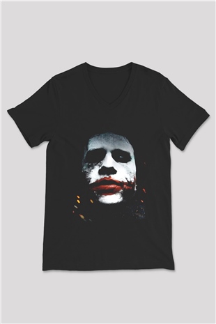 Unisex Joker Baskılı Siyah Unisex V Yaka Tshirt