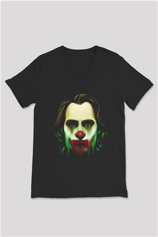 Unisex Joker Baskılı Siyah V Yaka T-shirt