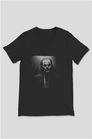 Unisex Joker Baskılı Siyah V Yaka Tişört