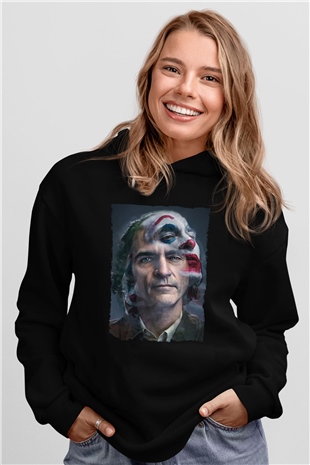 Unisex Joker Siyah Kapüşonlu Sweatshirt