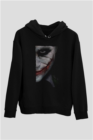 Unisex Joker Siyah Unisex Kapüşonlu Sweatshirt