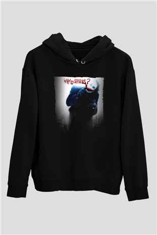 Unisex Joker Siyah Unisex Kapüşonlu Sweatshirt