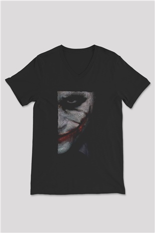 Unisex Joker Siyah Unisex V Yaka T-shirt