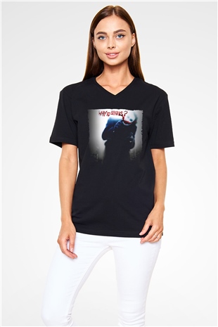 Unisex Joker Siyah Unisex V Yaka Tshirt