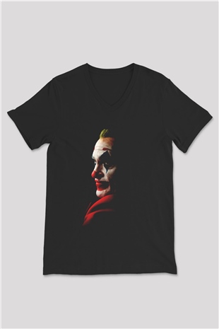 Unisex Joker Siyah V Yaka T-shirt