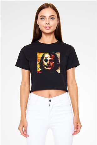 Unisex Joker Temalı Baskılı Siyah Crop Top Tshirt