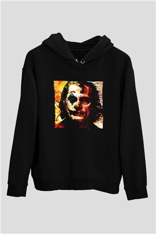 Unisex Joker Temalı Baskılı Siyah Kapüşonlu Sweatshirt