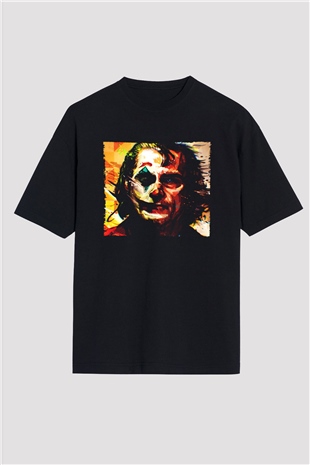 Unisex Joker Temalı Baskılı Siyah Oversize Tshirt