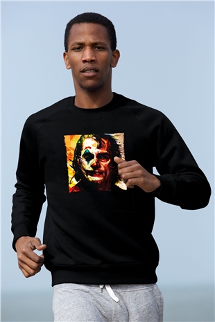 Unisex Joker Temalı Baskılı Siyah Sweatshirt