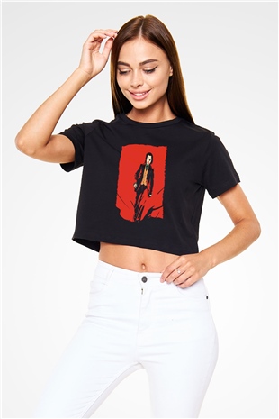 Unisex Joker Temalı Siyah Unisex Crop Top Tshirt