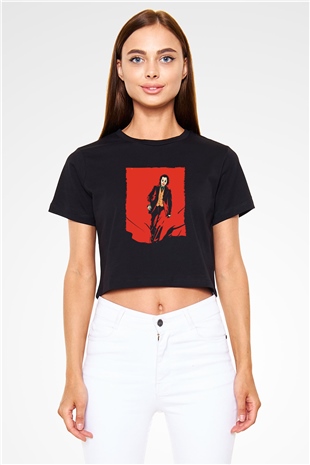 Unisex Joker Temalı Siyah Unisex Crop Top Tshirt