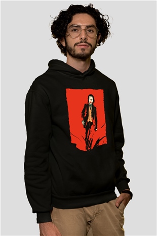 Unisex Joker Temalı Siyah Unisex Kapüşonlu Sweatshirt
