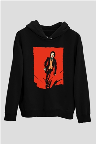 Unisex Joker Temalı Siyah Unisex Kapüşonlu Sweatshirt